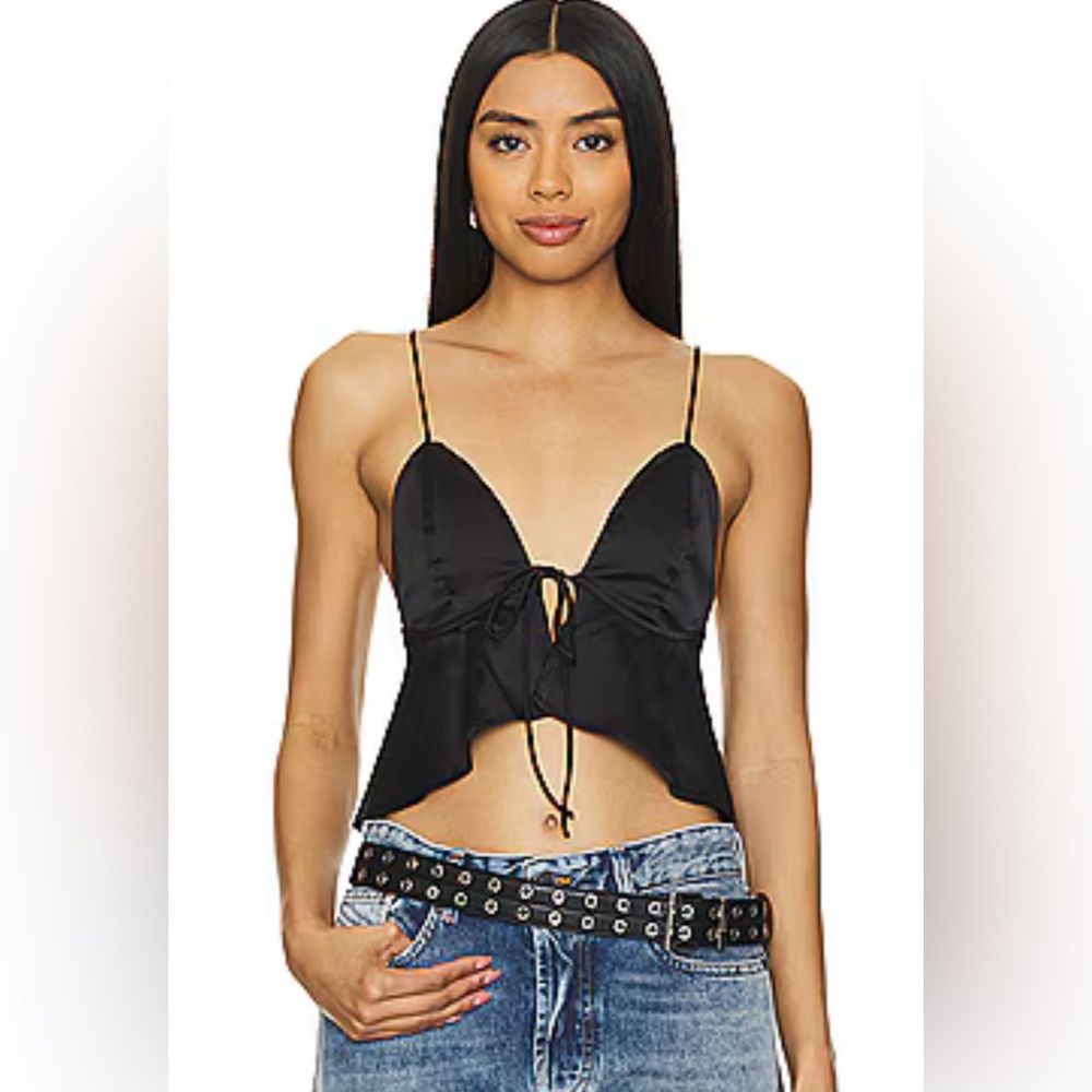 Superdown Black Strappy Satin Crop Top - Size XS